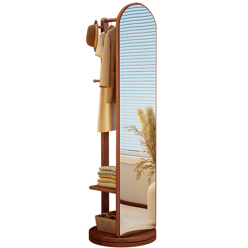 1200x1200 360 Rotating Wood Floor Mirror & Coat Rack -Full Body Mirror with Hooks & Storage Shelf - Image 1