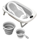 Foldable baby bathtub with seat thermometer
