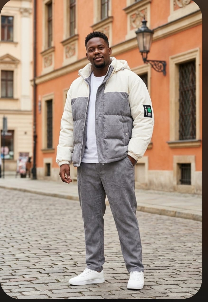 Two-Tone Corduroy Puffer Jacket