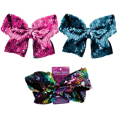 60913487-1-pdpxl Bulk Pack x 3 Hair Bow Oversize Sequins 7.5cm - Image 1
