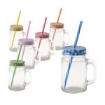 Bulk Pack 8 x Drinking Jar Glass + Straw 450ml - Assorted colours