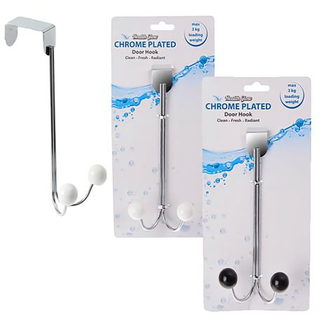 MPTAL00616584-1-pdpxl Bulk Pack x 4 Hook Hanger Chrome Plastic 2 Hooks Over Door - Image 1
