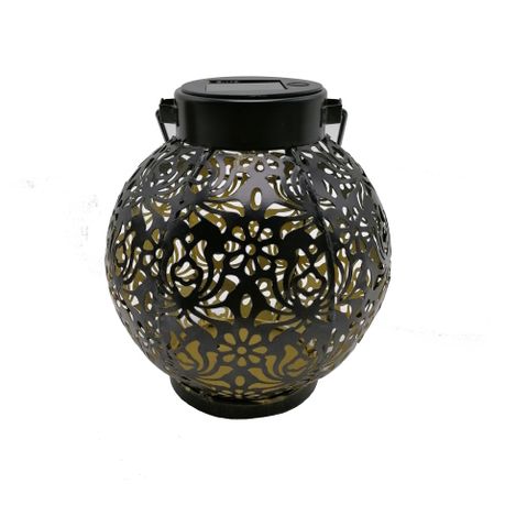 s-pdpxl Outdoor Solar LED Round Hanging Lantern - Black - Image 1