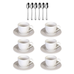 Premium Tea or Coffee Cups and Saucers and Teaspoons - 260ml - Set of 6