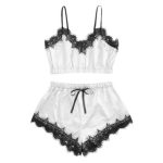 OMG Silky Soft Sexy Pajama Set Lingerie - White & Black - L