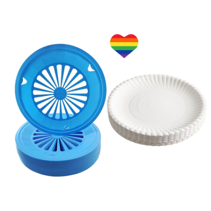 Paper Plates and Plastic Plate Holders plus Rainbow Heart Sticker - Red