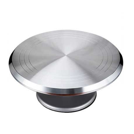 s-pdpxl 35cm Non-Slip Rotating Cake Decorating Turntable Display Stand - Silver - Image 1