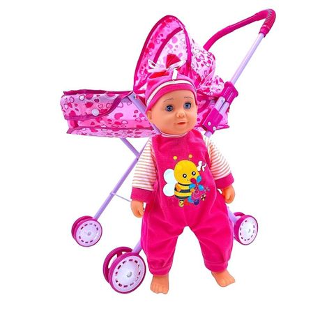 s-pdpxl Crying Baby Doll Combo with Hooded Pram/Stroller-35cm - Image 1