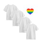 Fashion Adult Basic Plain White Cotton T-Shirts Set Of 4 With Heart Sticker - L