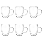 Double Wall Insulated Glass Mugs 350ml - Set of 6