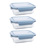 Leak-Proof Glass Food Containers - 1.04 Litre - 3 Pack - Blue