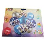 9 Piece Air or Helium Foil Balloon Set - Blue Happy Birthday