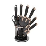 Stainless Steel Kitchen Chef Knife with Acrylic Knife Holder Set - 9 Pieces - Pink