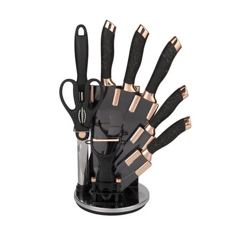 s-pdpxl Stainless Steel Kitchen Chef Knife with Acrylic Knife Holder Set - 9 Pieces - Pink - Image 1
