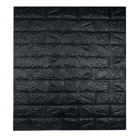 s-pdpxl Pack of 10 3D Brick Foam Self Adhesive Wallpaper - Black - Image 1