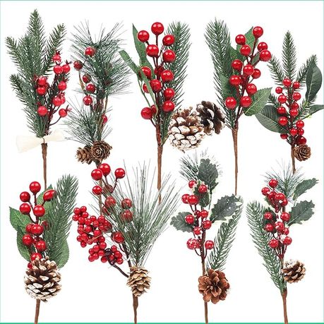 s-pdpxl Luxurious DIY Christmas red berry stems set of 8 . - Image 1