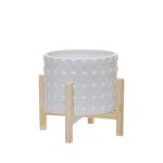 Trendy Flower Pot/Planter Elevated on Wooden Stand with Dotted Design - L
