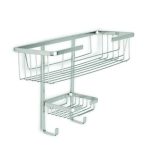 Silver Stainless steel 2 Tier Wall Mount Shelf Bath Organizer