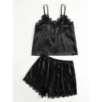 Satin & Lace Cami Set - Pink - 2XL