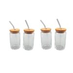 Set of 4 Can Shaped Drinking Glasses With Lids And Straw