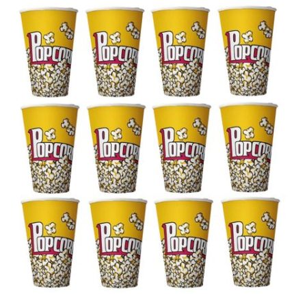 Yellow Retro Paper Party Popcorn Buckets - Set of 16 - 17cm