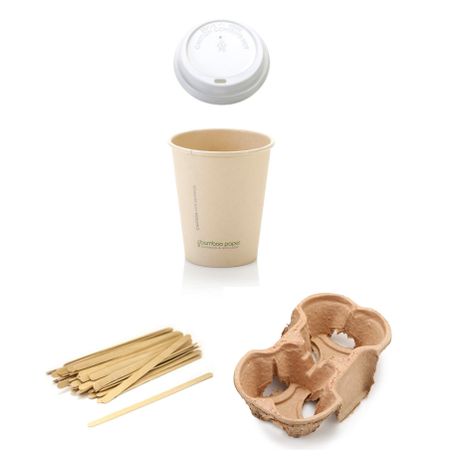 s-pdpxl Essential Coffee Set: 500ml Coffee Cups 50, 100 stirring sticks, 50 holders - Kraft - Image 1