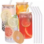 Cocktail Drinking Glasses with Bamboo Lid and Glass Straw - Set of 4 - 500ml