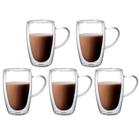 s-pdpxl Double Wall Insulated Glass Mugs Set - 5-Piece - 450ml - Image 1