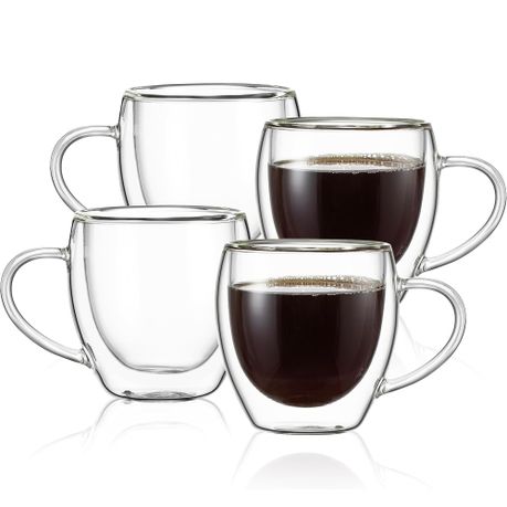 s-pdpxl 4Pcs Clear Coffee Cups Set 150ml Double Wall Glass Coffee Mugs with Handle - Image 1
