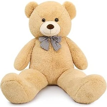 Flexxy The Flexxer Plush soft Giant Teddy Bear With A Bow - Light Brown
