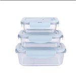Hope Borosilicate Glass Rectangular 3 Lunch Box with Secure Clip-On Lids