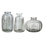 Mini Decorative Ribbed Glass Bottle Vase - Set of 3 - Pink