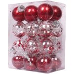 24Pc Red Filled Transparent Baubles