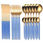 Home Multifunctional Stainless Steel Jumbo Dinnerware Cutlery Set Of 24 - Red, Gold