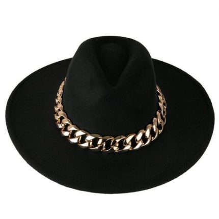 Pack of Black and Beige Felt Brimmed Hat With Chain