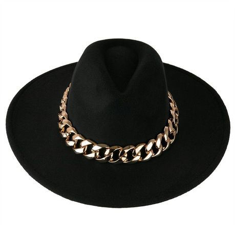 s-pdpxl Pack of Black and Beige Felt Brimmed Hat With Chain - Image 1