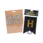 Silver 30th Bday Cake Topper & Happy Birthday Banner -Black &Gold letters