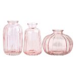 Decorative Ribbed Glass Bottle Vase - Set of 3 - Pink - Mini