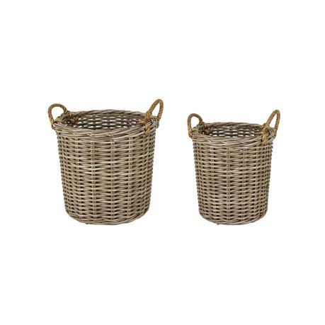 s-pdpxl Rattan Thick Round Laundry Basket Set with Rope Handles (Set of 2) - Image 1