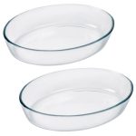 Kitchen Oval Glass Roasting Dish Set of 2 - L