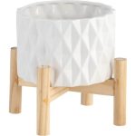 Trendy Flower Pot/Planter Elevated on Wooden Stand with Diamond Design - L