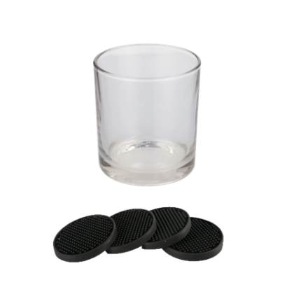 Whiskey Tumbler Glass 325ml and Silicone Round Coasters - 12 Pack