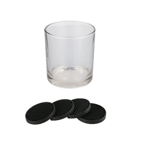 s-pdpxl Whiskey Tumbler Glass 325ml and Silicone Round Coasters - 4 Pack - Image 1