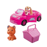 Funny Cabriolet Girl Doll's Vehicle With Pet Dog & Dog House