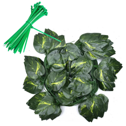12 Strand Artificial Scindapsus Leaves Vine Hanging Garland Wall & Zip Ties - Green Leaves