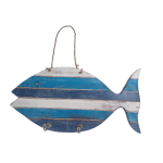 Wood Fish Hanger Blue Stripes- 2 Hooks - 40x20cm