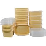 30Pcs Disposable Food Containers with Lids Kraft Paper Takeaway Bowls-750ML