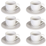 Premium Designer Ceramic Tea or Coffee Cups and Saucers - 220ml - Set of 6 - Soft White
