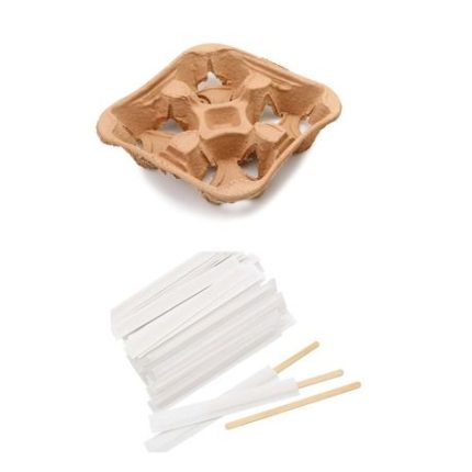 4 Compartment Bio Cup Holders (180) plus Wooden Wrapped Stirring Sticks 200