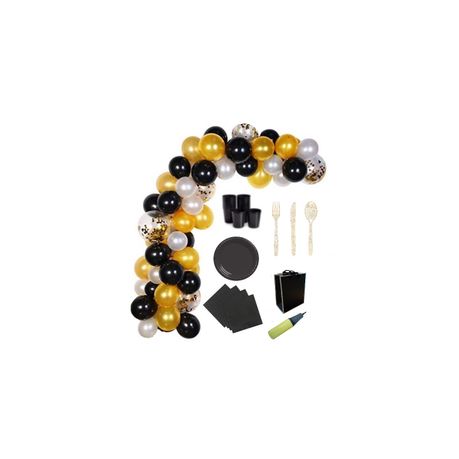 s-pdpxl Black, Gold & White Balloon Chain & 20 Seat Plastic Tableware Set (254pcs) - Image 1